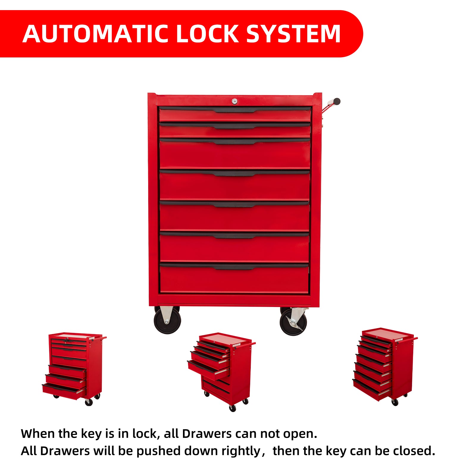 7-Drawer Rolling Tool Cabinet - Red Carbon Steel