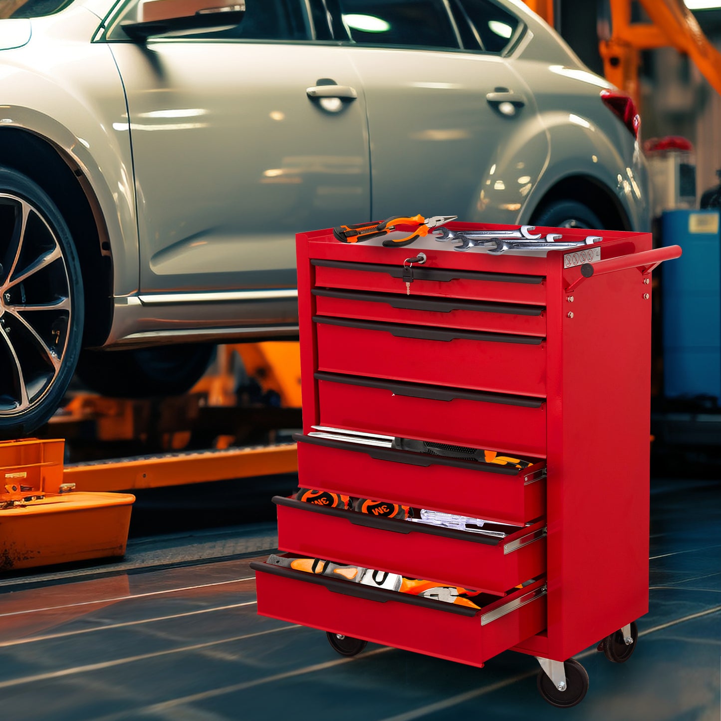 7-Drawer Rolling Tool Cabinet - Red Carbon Steel