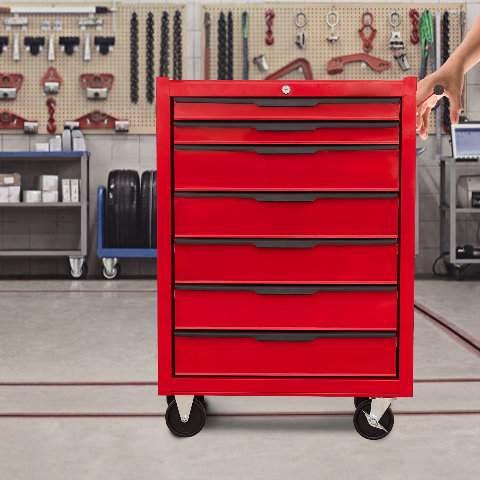 7-Drawer Rolling Tool Cabinet - Red Carbon Steel