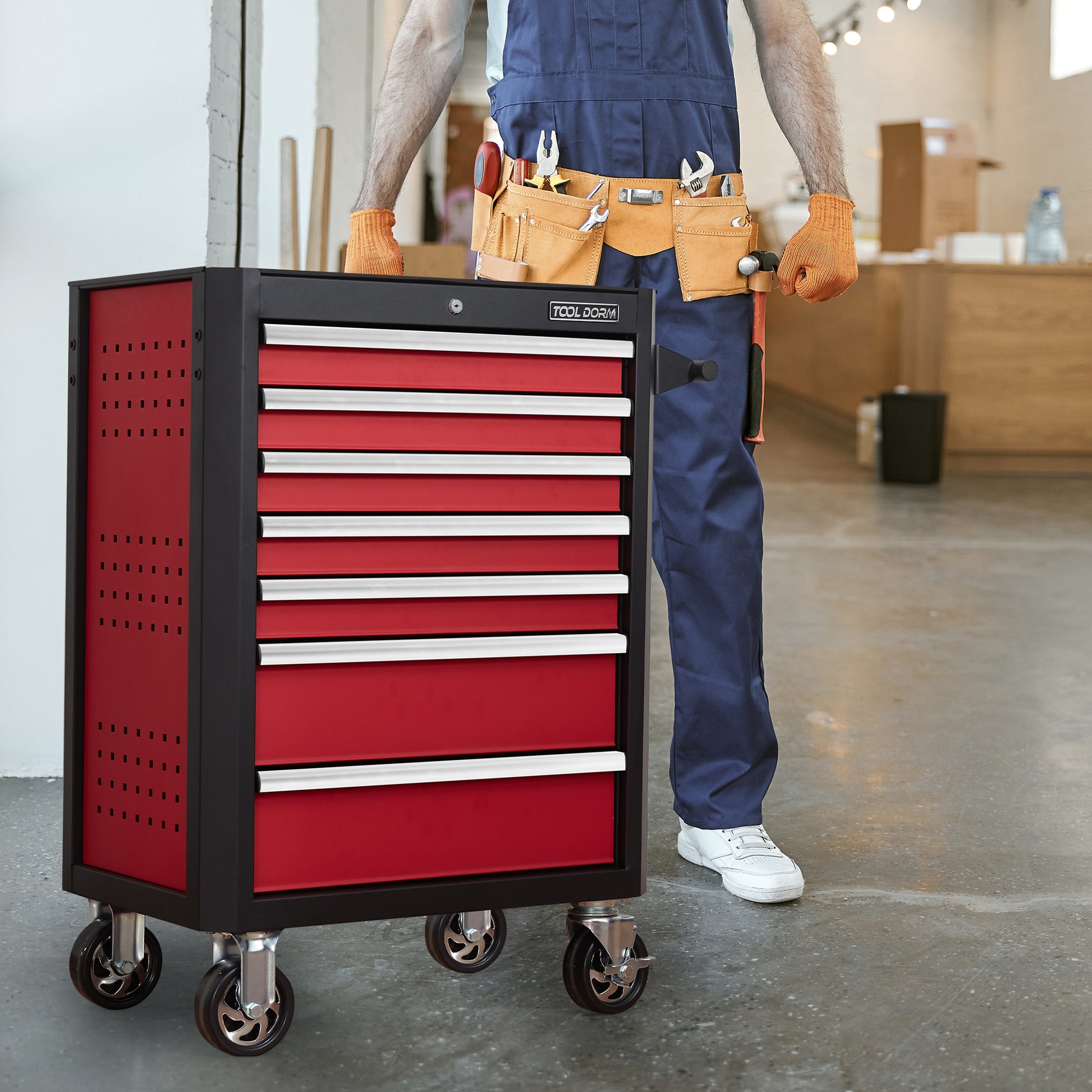 7-Drawer Rolling Tool Chest - Black Red Carbon Steel