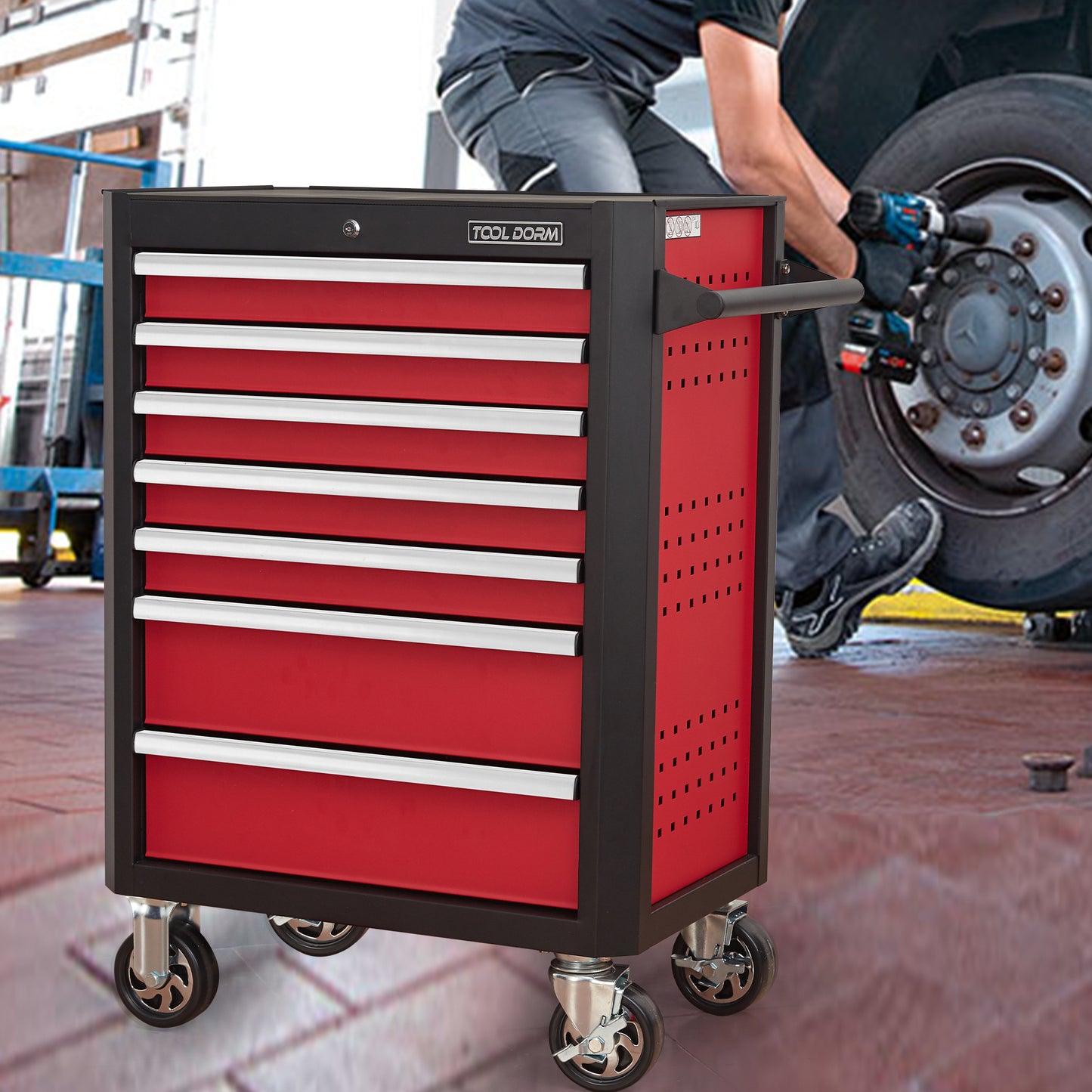 7-Drawer Rolling Tool Chest - Black Red Carbon Steel