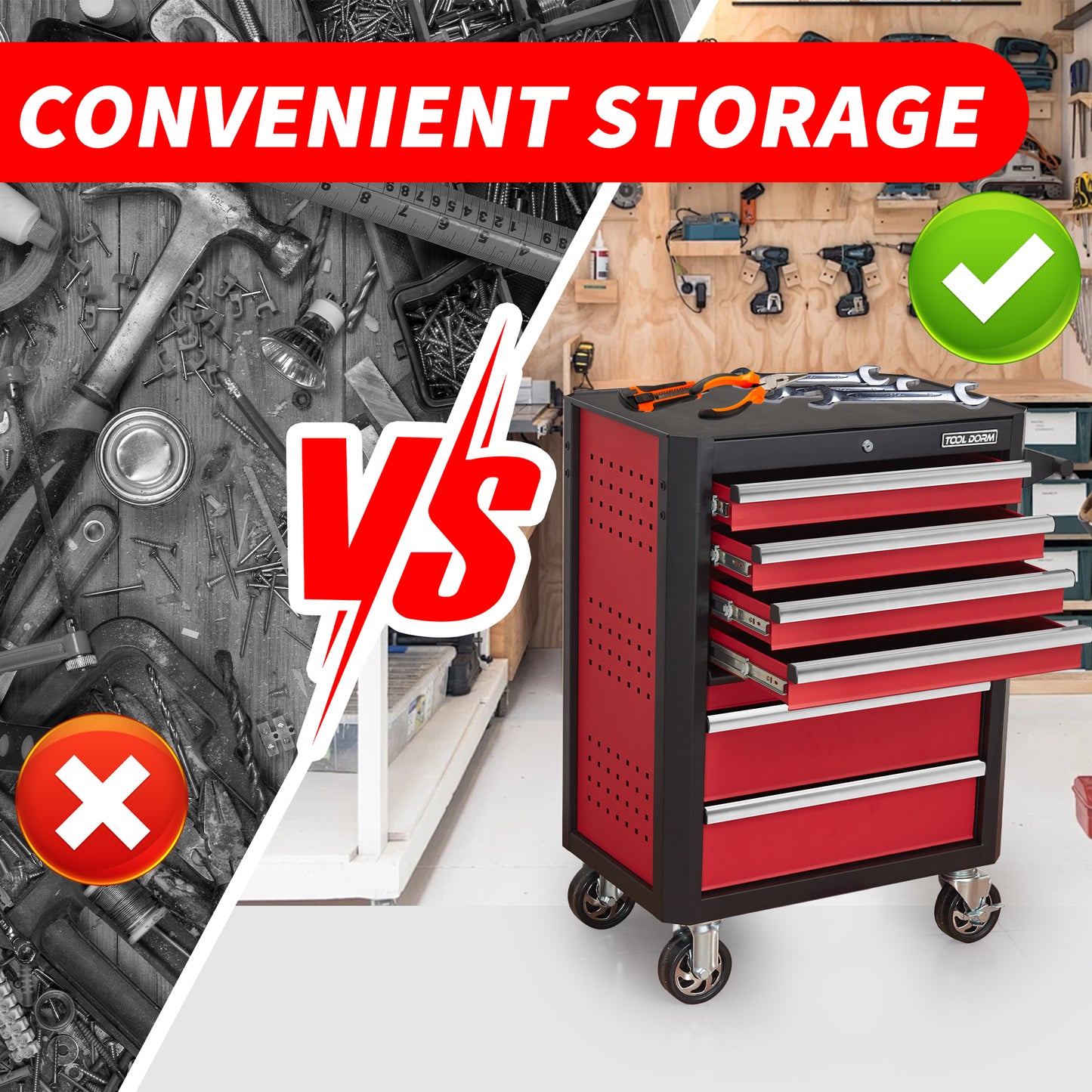 7-Drawer Rolling Tool Chest - Black Red Carbon Steel