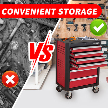 7-Drawer Rolling Tool Chest - Black Red Carbon Steel