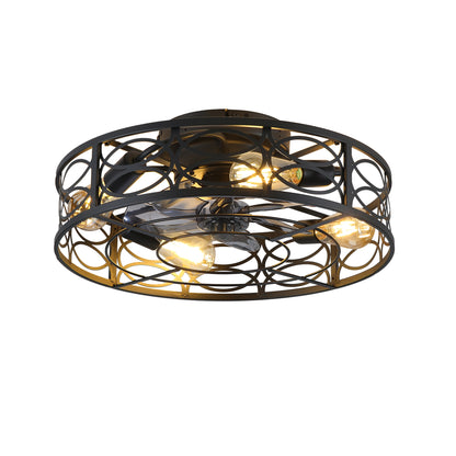 20" Low Profile Caged Ceiling Fans with  Remote Control,6 Speed, Farmhouse Flush Mount Ceiling Fan with 6 Speeds Reversible Motor, for Kitchen, Bedroom--NOT Included Bulbs