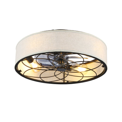 20"  Low Profile Fabric Farmhouse Bladeless Ceiling fan With Remote Control,Low Profile Modern Enclosed Ceiling Fans with Reversible Motor For Living room, Bedroom,Kitchen--NOT INCLUDED BULBS
