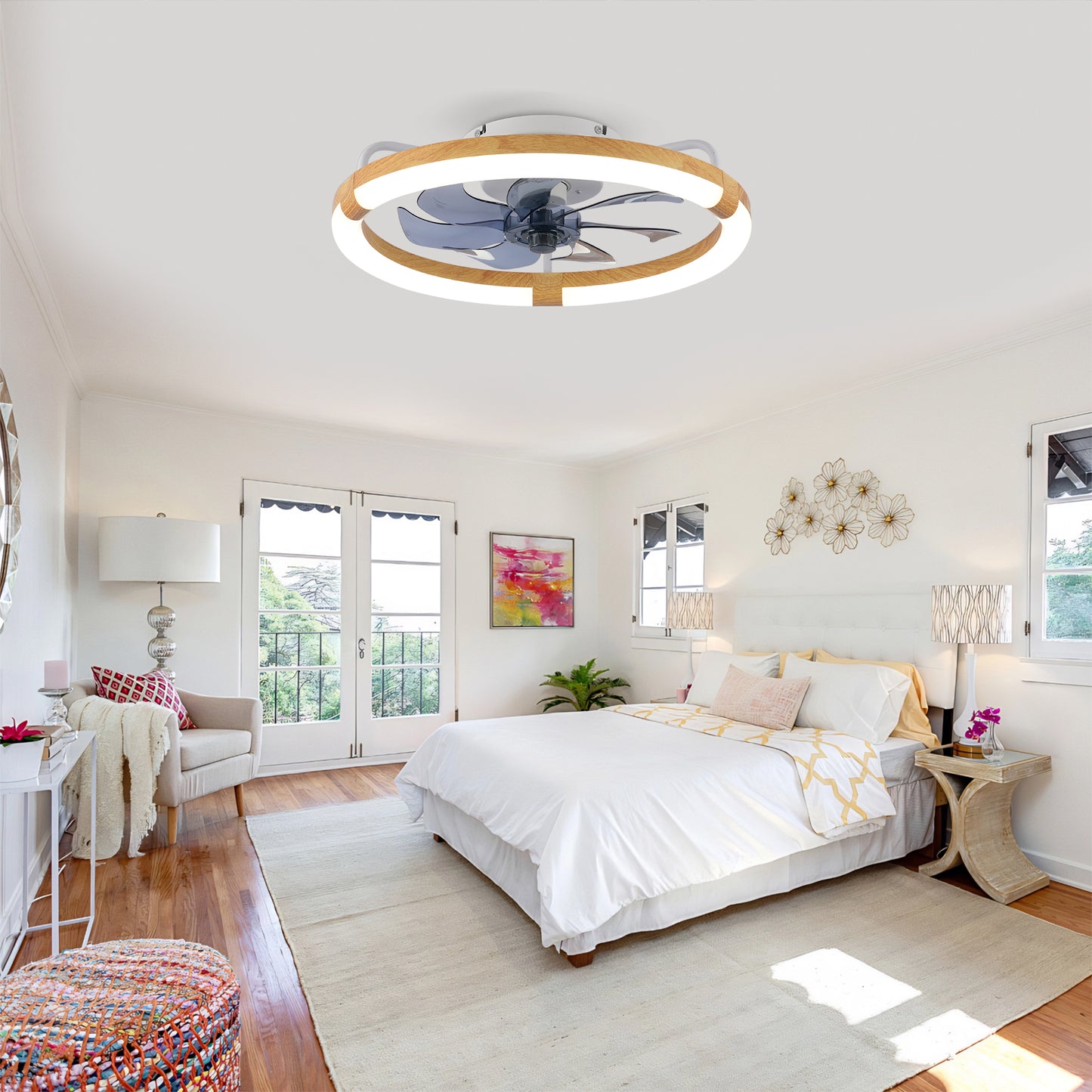 20" Matte White Ceiling Fan with LED Light & Remote Control