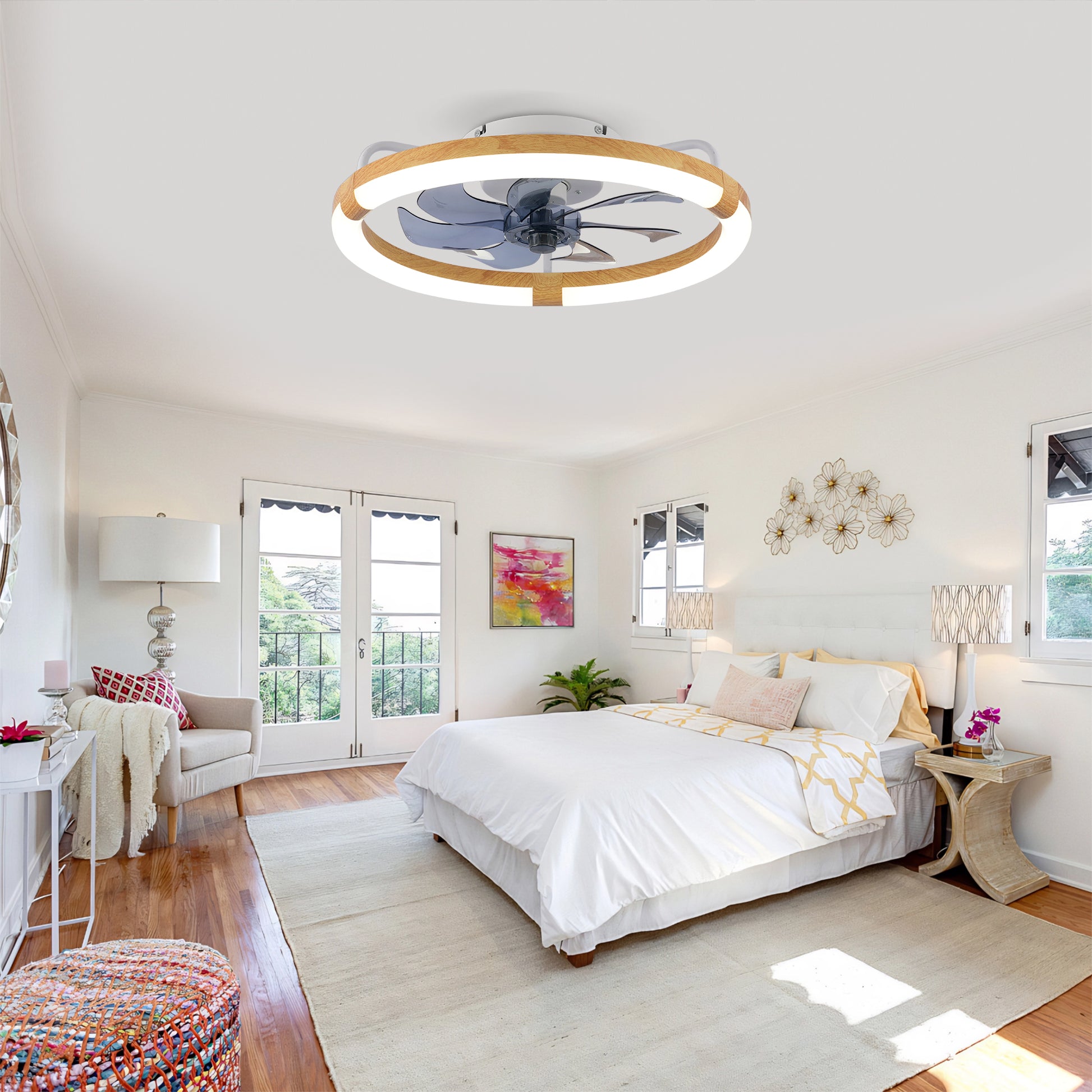 20" Matte White Ceiling Fan with LED Light & Remote Control
