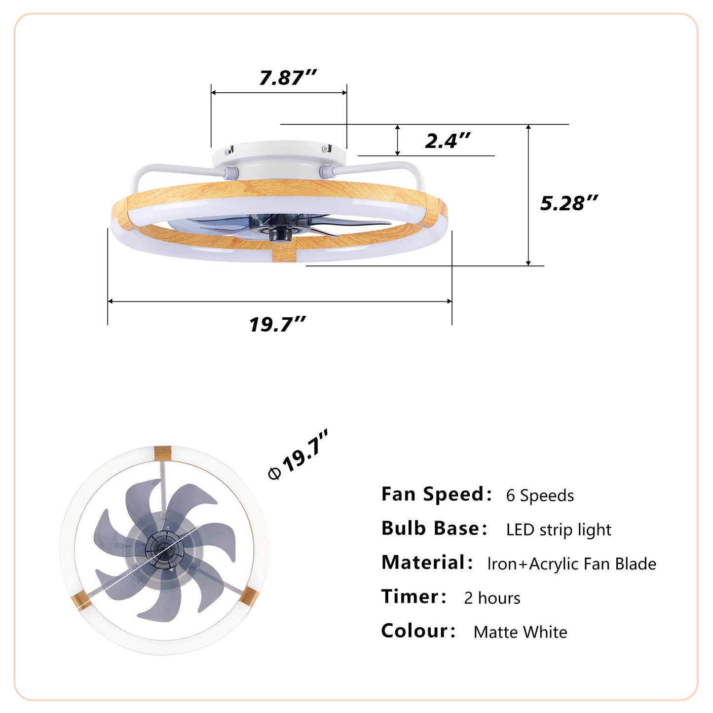 20" Matte White Ceiling Fan with LED Light & Remote Control