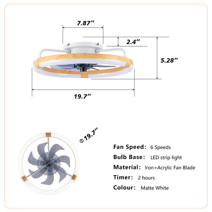 20" Matte White Ceiling Fan with LED Light & Remote Control