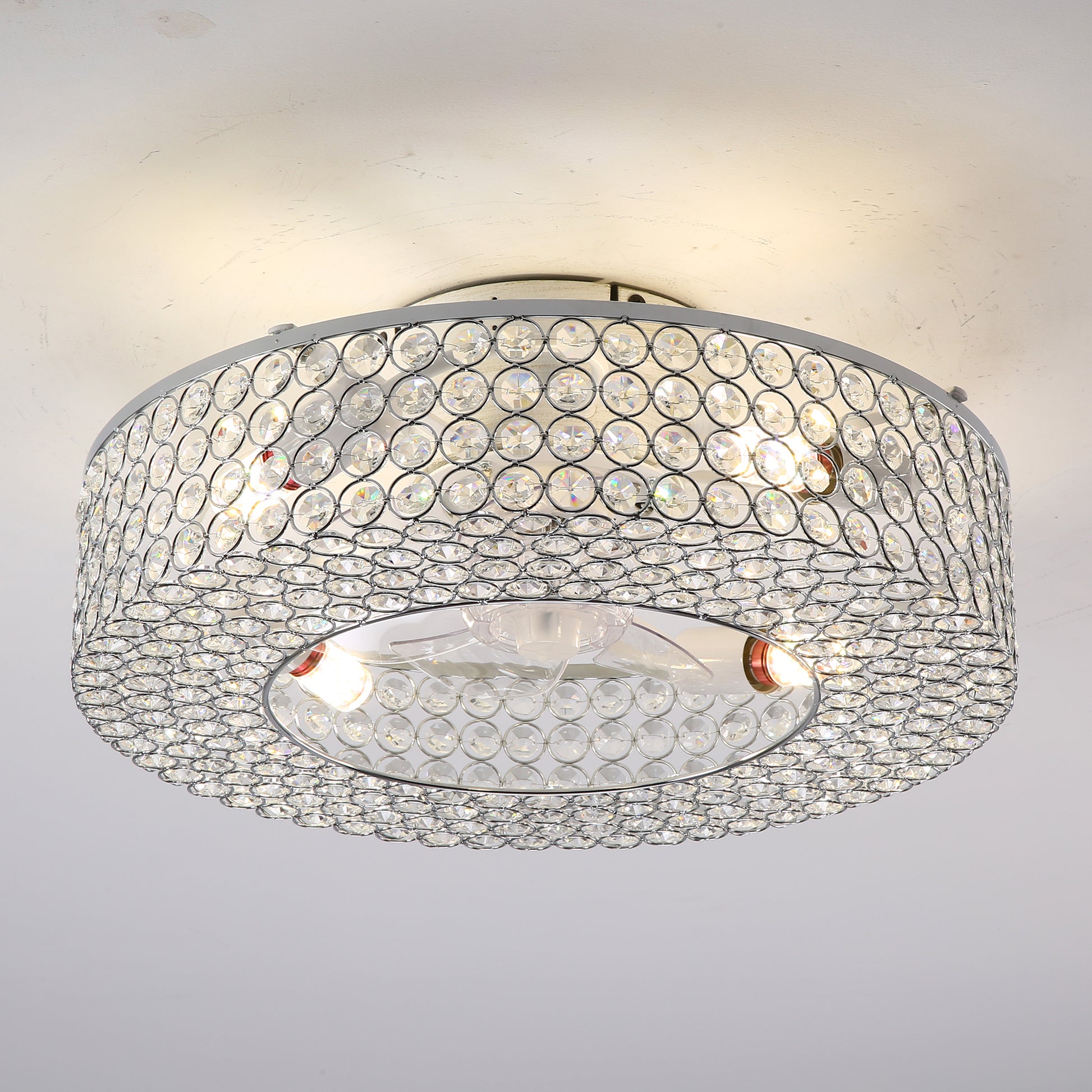 19.6 Inch White Ceiling Fan with Lights - Remote Control
