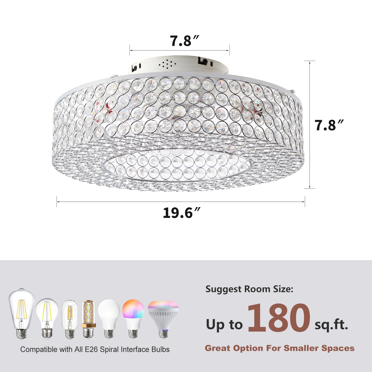 19.6 Inch White Ceiling Fan with Lights - Remote Control