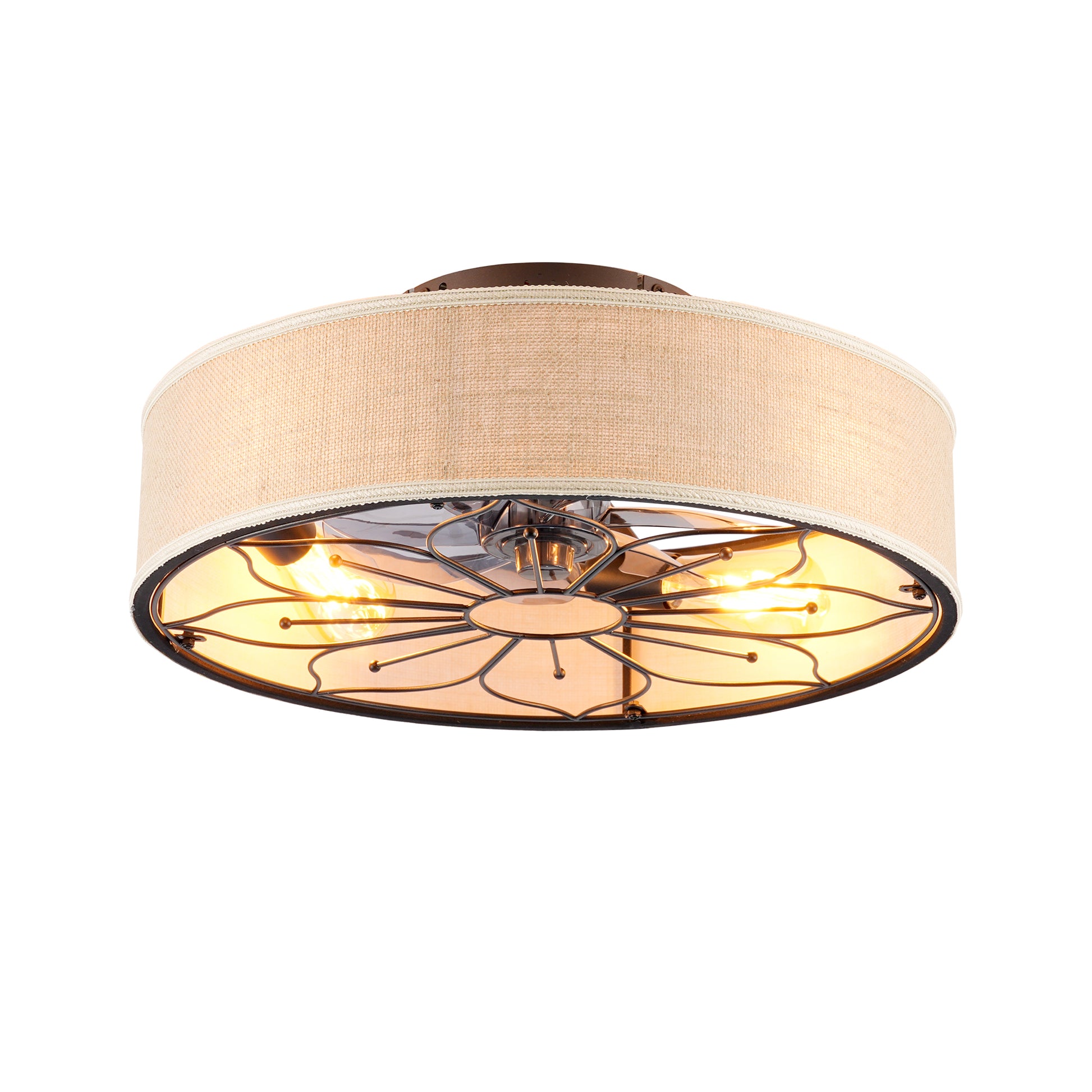 20" Lotus Design  Fabric Farmhouse Bladeless Ceiling fan With Remote Control  For Living room, Bedroom,Kitchen--NOT INCLUDED BULBS