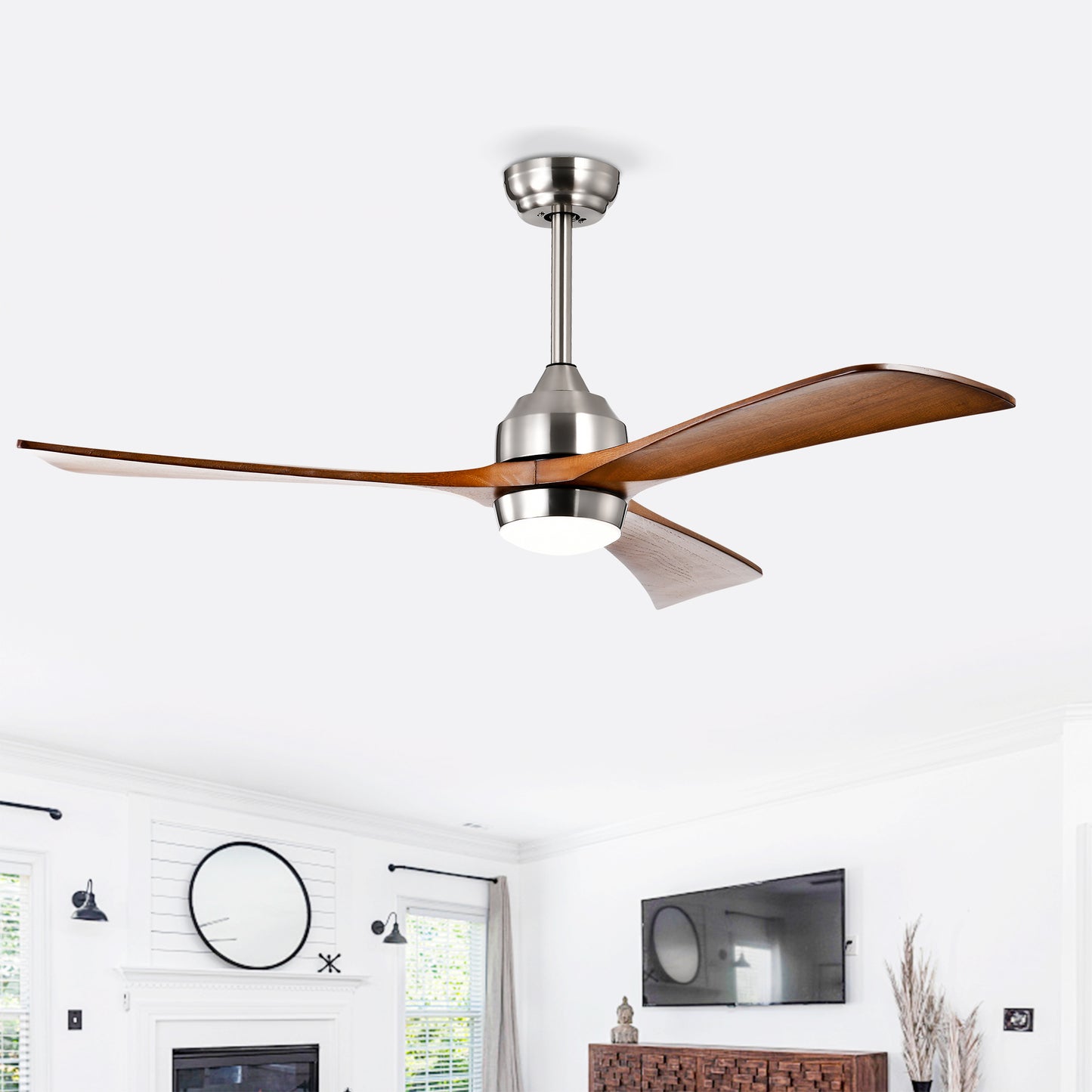 52" Solid Wood Blades Ceiling Fan with Lights - Remote Control, Quiet DC Motor