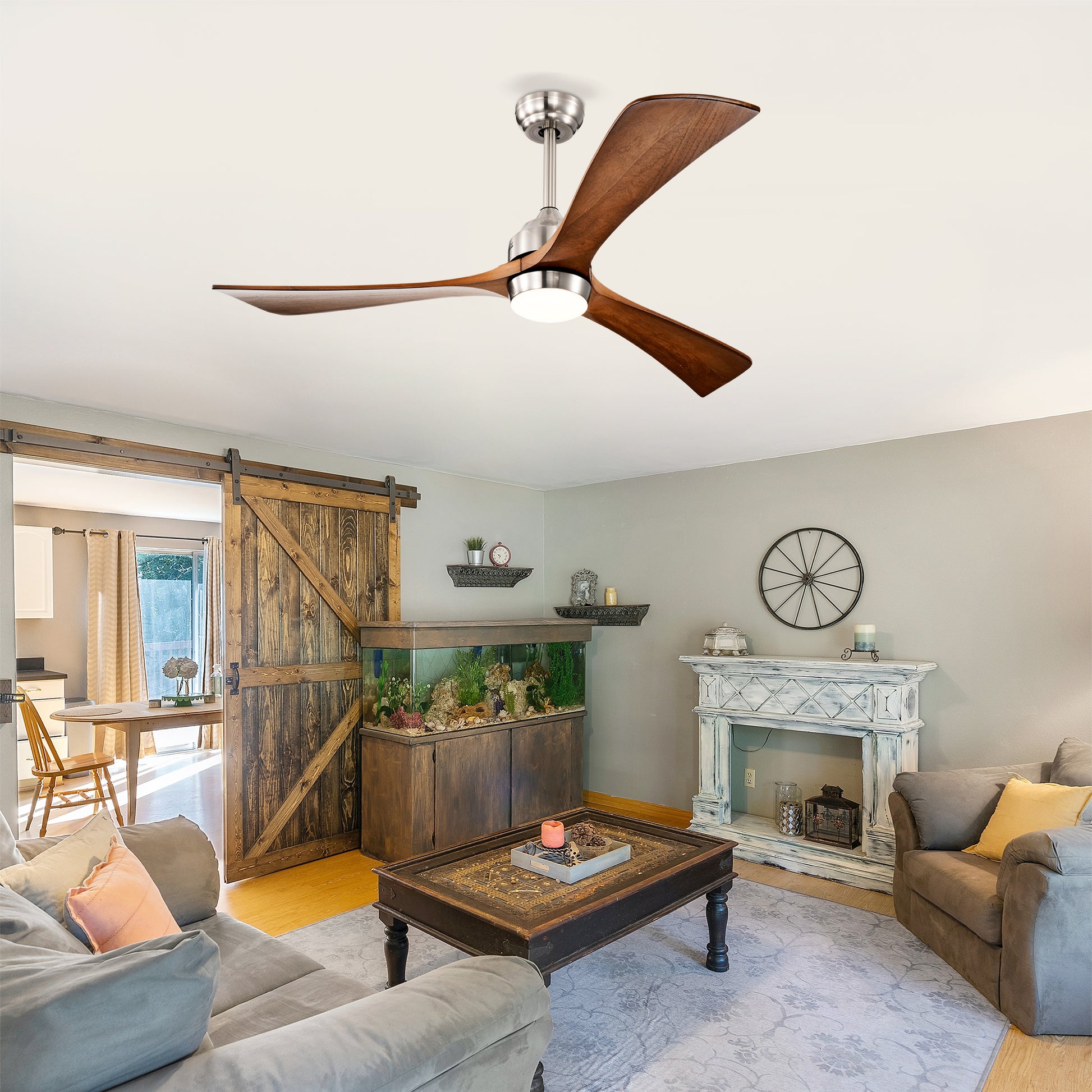 52" Solid Wood Blades Ceiling Fan with Lights - Remote Control, Quiet DC Motor