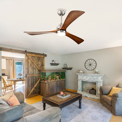 52" Solid Wood Blades Ceiling Fan with Lights - Remote Control, Quiet DC Motor