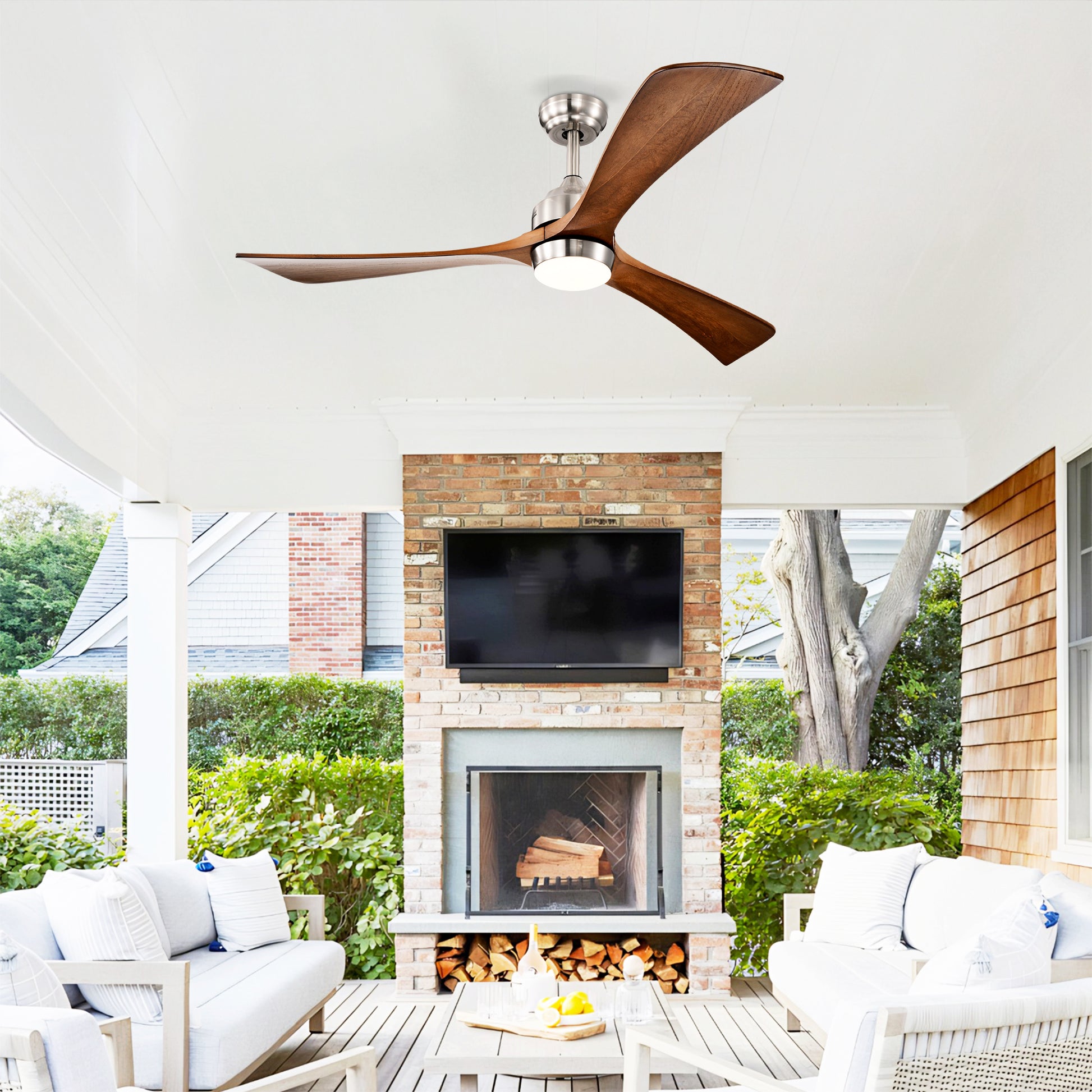 52" Solid Wood Blades Ceiling Fan with Lights - Remote Control, Quiet DC Motor