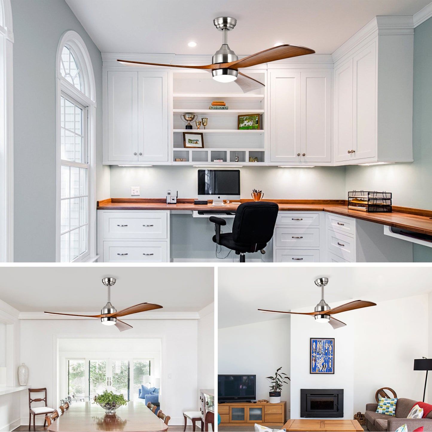 52" Solid Wood Blades Ceiling Fan with Lights - Remote Control, Quiet DC Motor