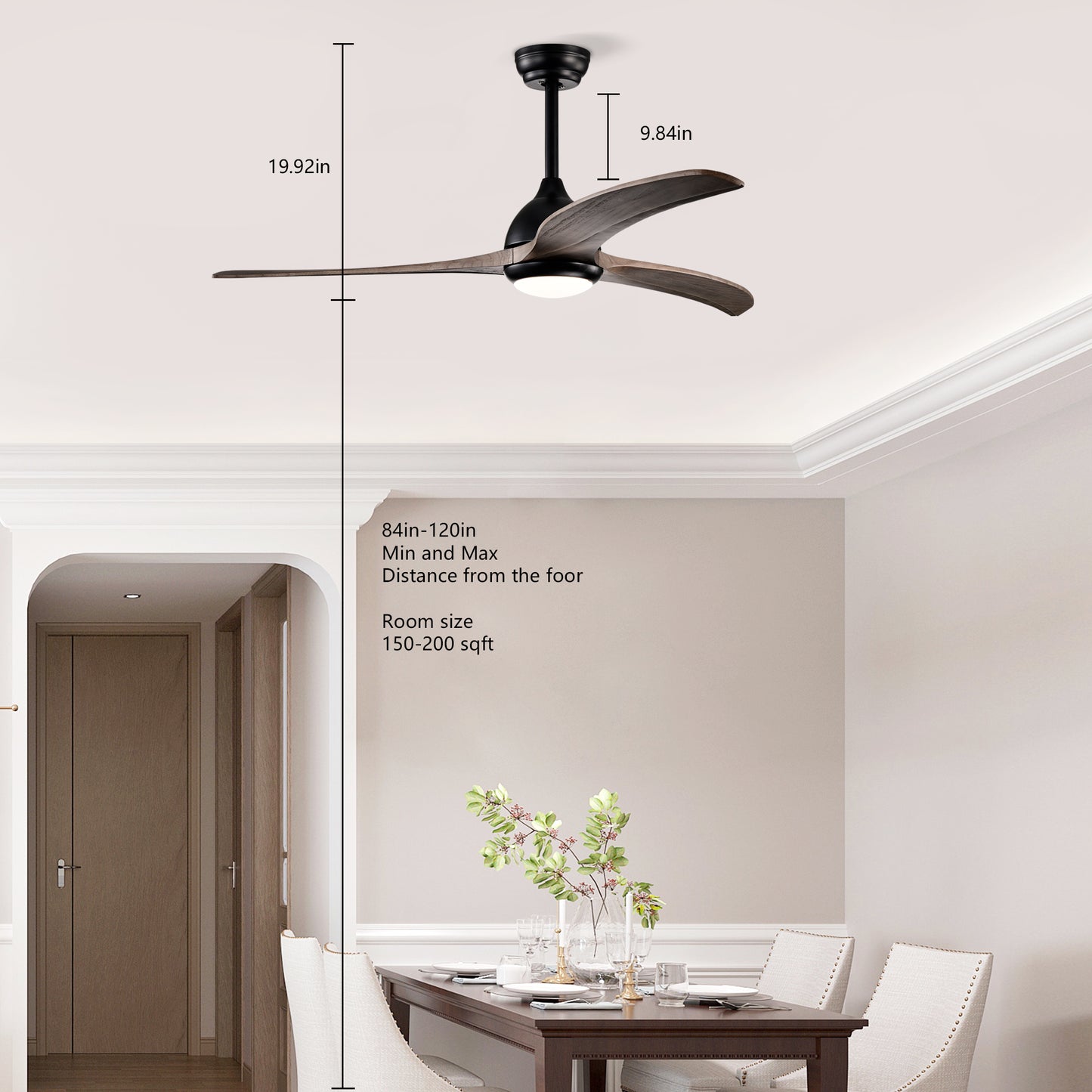 52" Solid Wood Blades Ceiling Fan - Matte Black