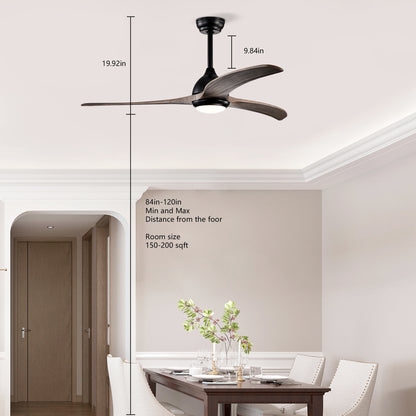 52" Solid Wood Blades Ceiling Fan - Matte Black