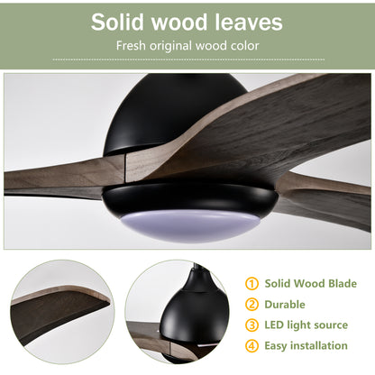52" Solid Wood Blades Ceiling Fan - Matte Black