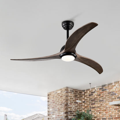 52" Solid Wood Blades Ceiling Fan - Matte Black