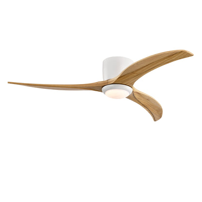 52" Solid Wood Blades Ceiling Fan With Light with Remote Control, Noiseless Reversible Motor, 6 Speed, for Patio Living Room, Bedroom,Indoor. (Matte White +Natural)