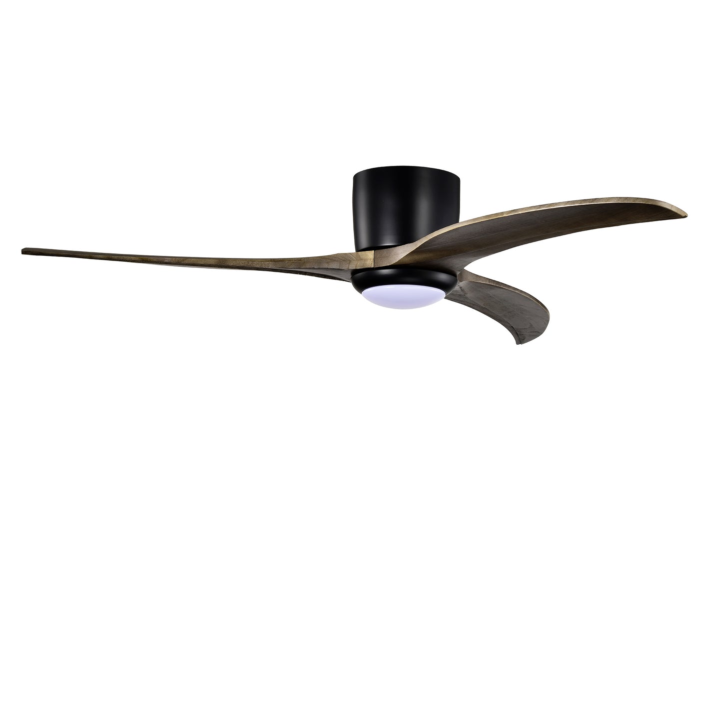 52" Solid Wood Flush Mount Ceiling Fan with Lights - Matte Black