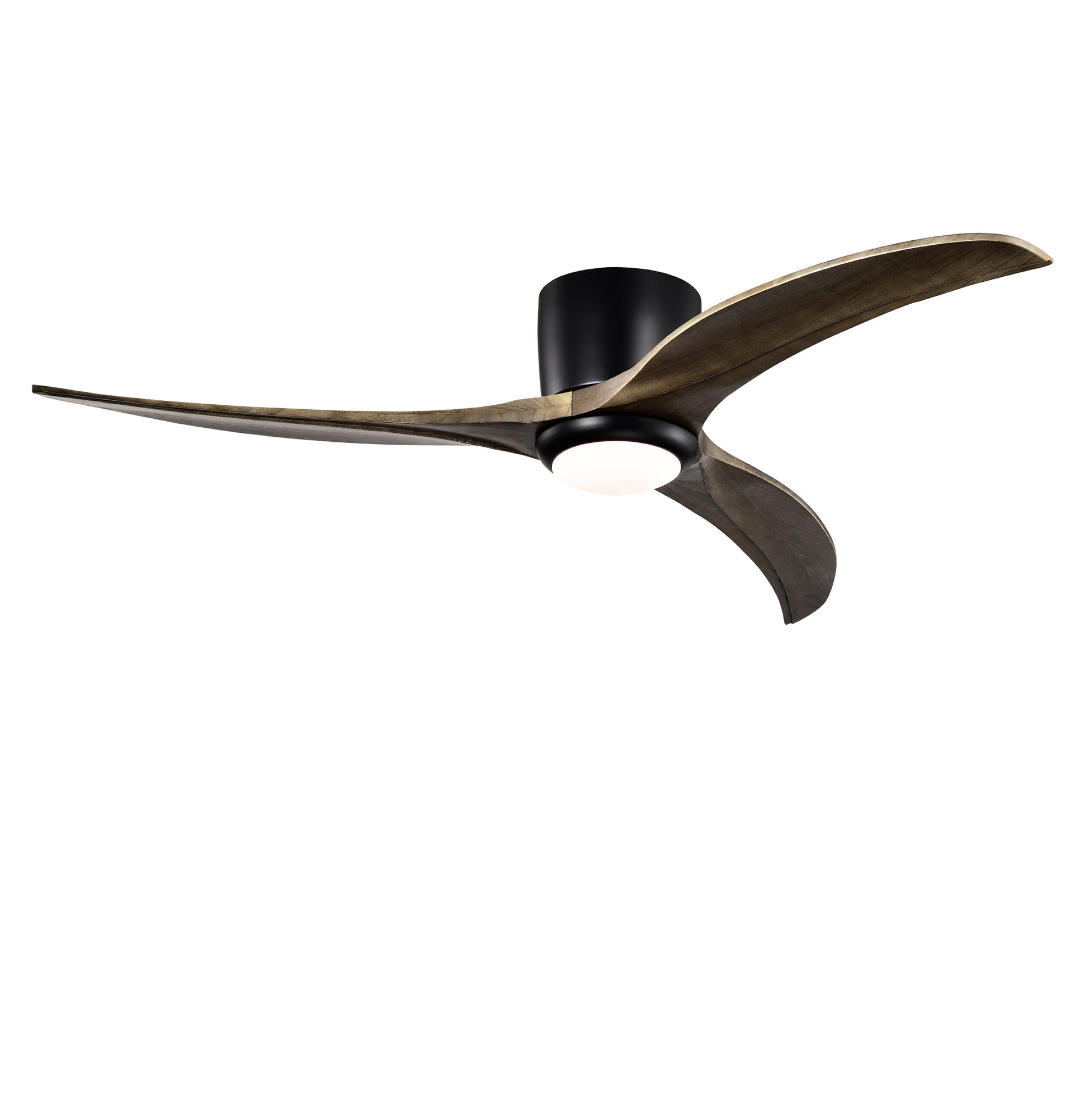 52" Solid Wood Flush Mount Ceiling Fan with Lights - Matte Black