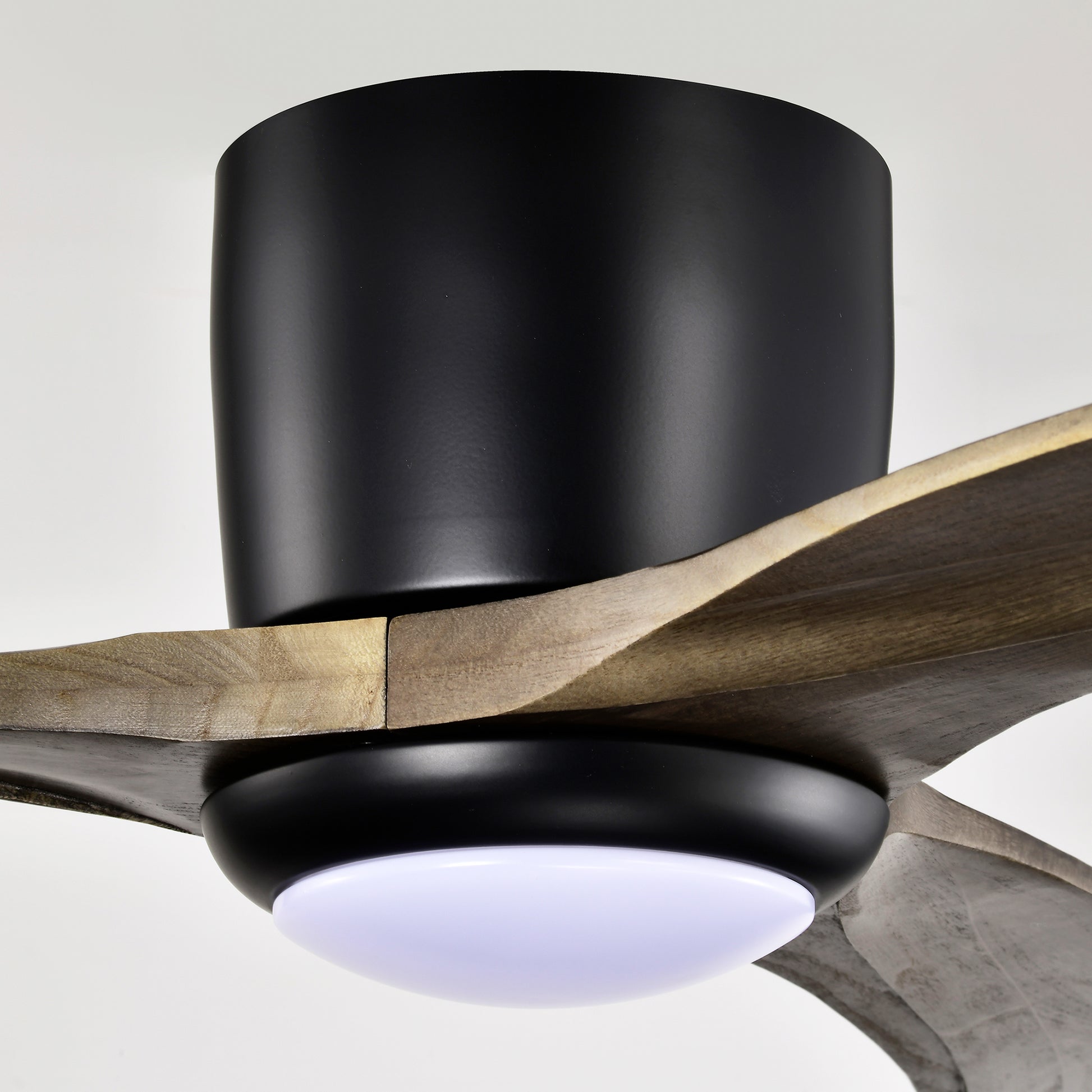 52" Solid Wood Flush Mount Ceiling Fan with Lights - Matte Black