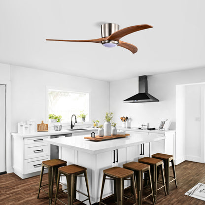 52" Flush Mount Fan Light - Solid Wood Blades, Remote Control