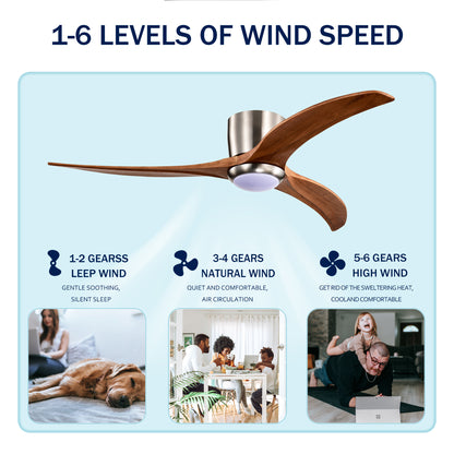 52" Flush Mount Fan Light - Solid Wood Blades, Remote Control