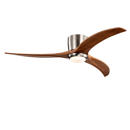 52" Flush Mount Fan Light,3 PCS Solid Wood Blades Ceiling Fan with Lights Remote Control,Quiet DC Motor, 6 Speed ,Reversible Ceiling Fan for Patio Living Room, Bedroom, Office,Indoor.(Stain Nickel )