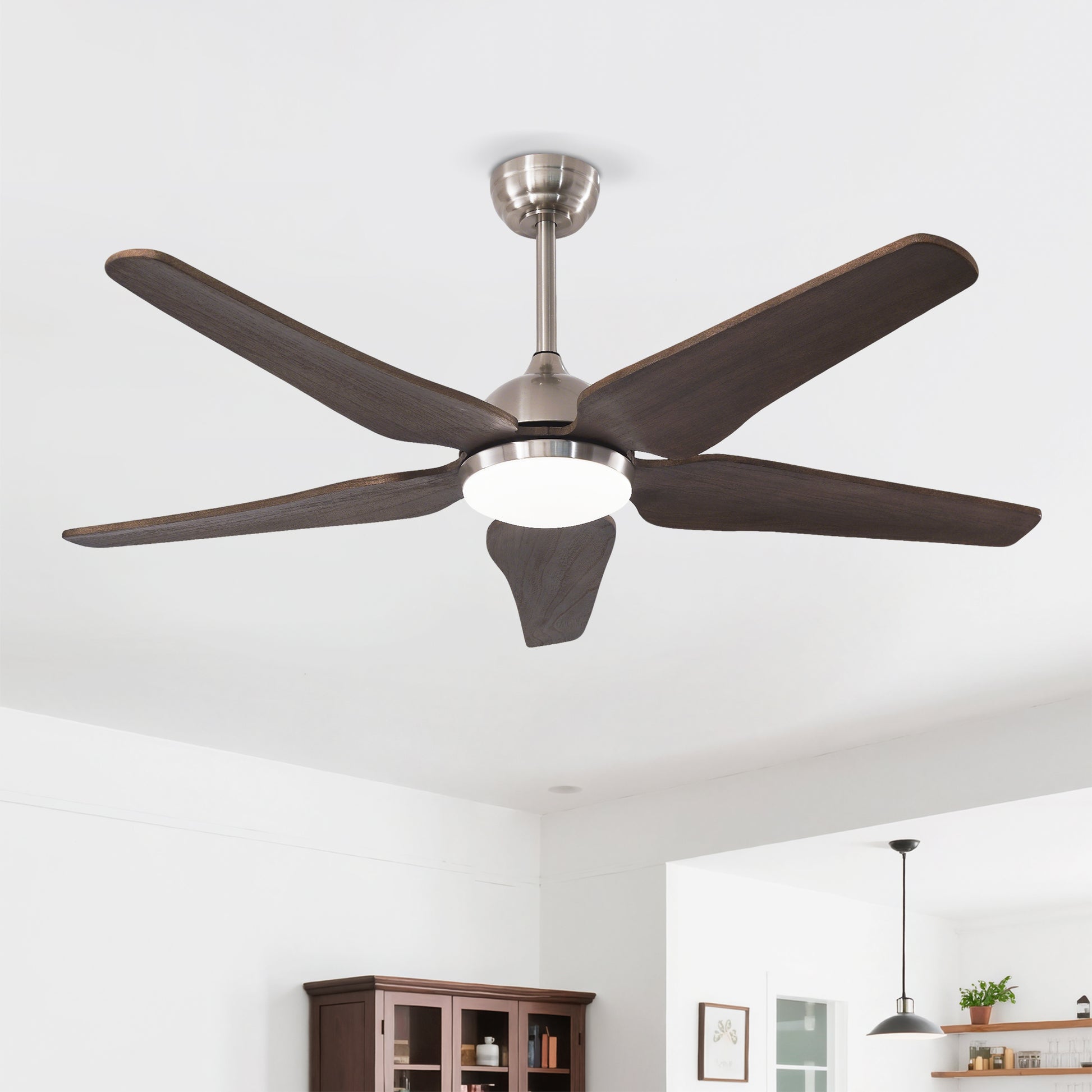 52 Inch Nickel Ceiling Fan with Lights - 6 Speed Remote Control