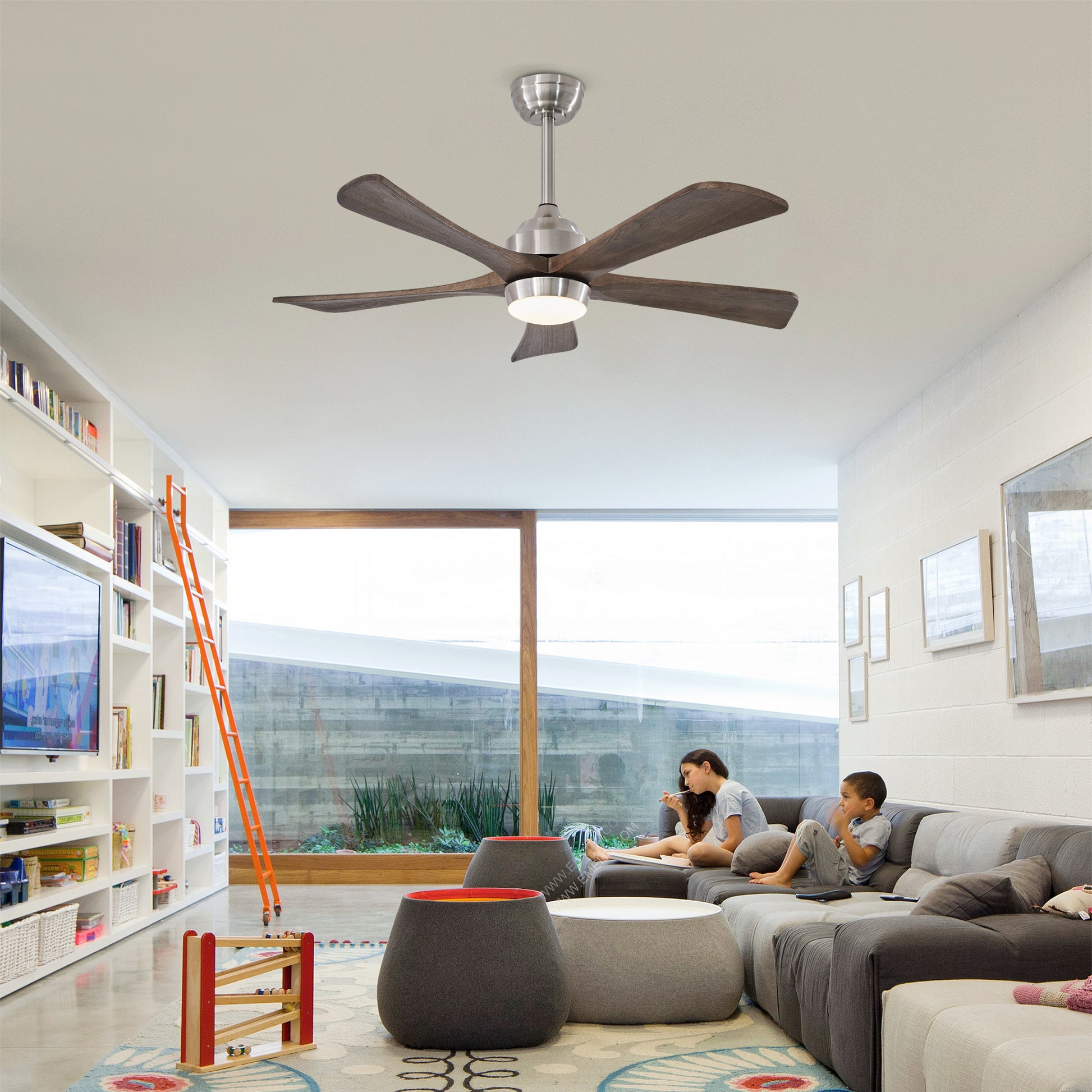 42 Inch Wood Ceiling Fan with Lights Nickel Finish