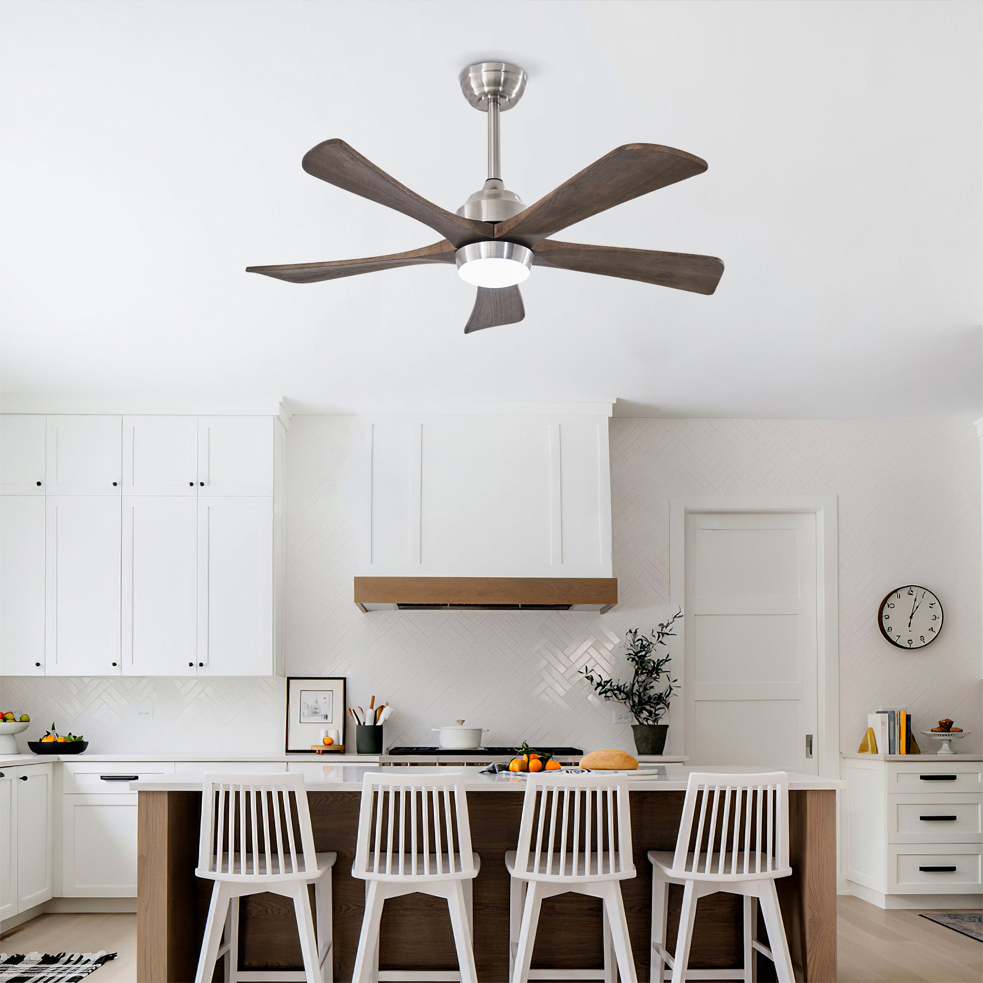 42 Inch Wood Ceiling Fan with Lights Nickel Finish