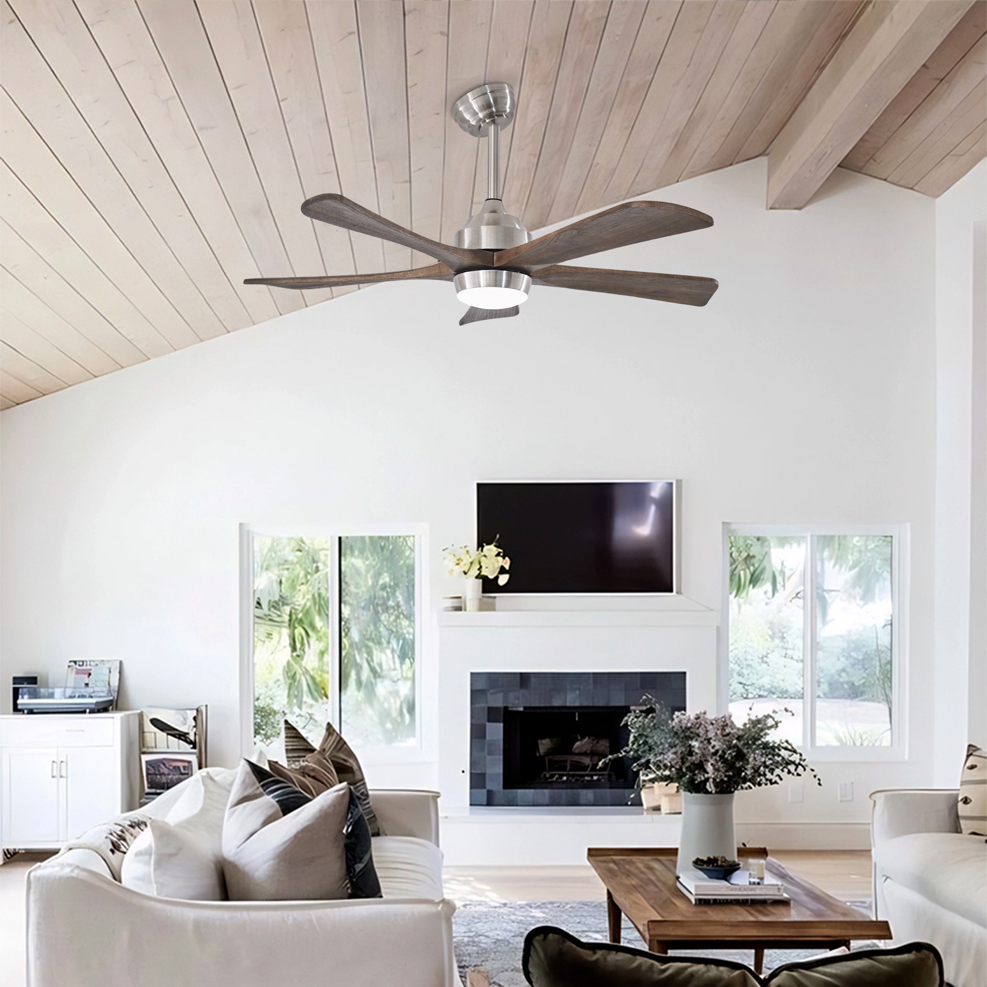 42 Inch Wood Ceiling Fan with Lights Nickel Finish