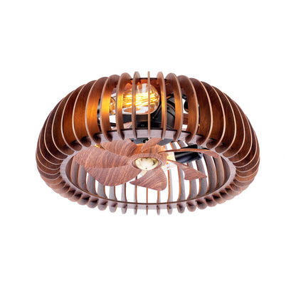 20" Semicircle Modern Flush Mount Fan Light,Ceiling Fans with Lights(NO INCLUDED BULBS) and Remote Control, 6 Speeds, Quiet DC Motor For Living room, Bedroom,Kitchen----Wood