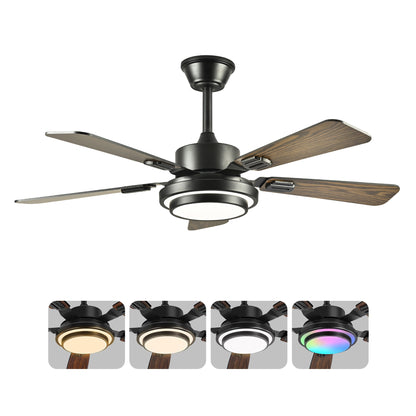 42" 5PCS  Plywood Blades Ceiling Fan with LED  Light 3000-6500K Dimmable,Quiet DC Motor  Ceiling Fans 6 Speed Levels,Reversible Ceiling Fan,for Patio Living Room, Bedroom, Office,Indoor.(Matte Black)