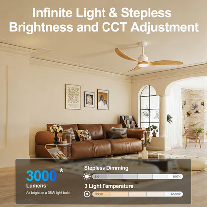 52" Ceiling Fan with Remote Control, Quiet DC Motor & Adjustable Height Rods -