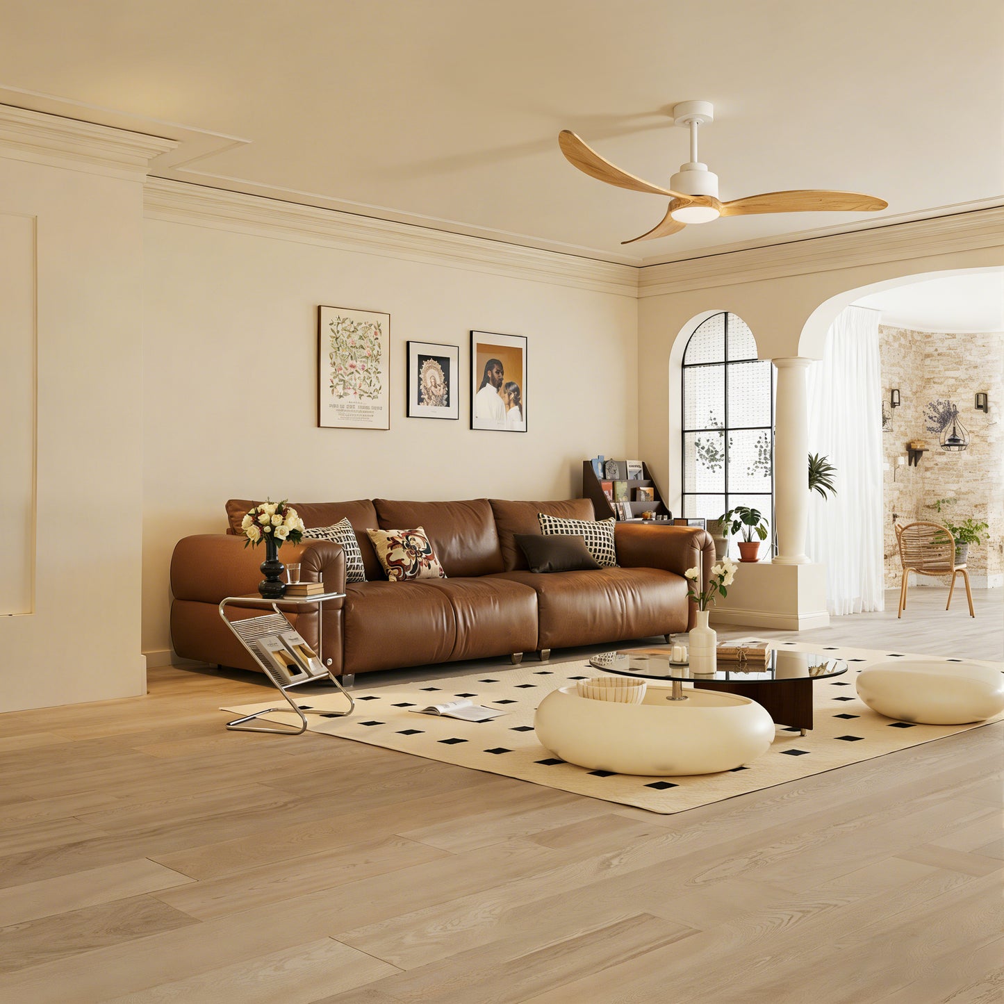 52" Ceiling Fan with Remote Control, Quiet DC Motor & Adjustable Height Rods -