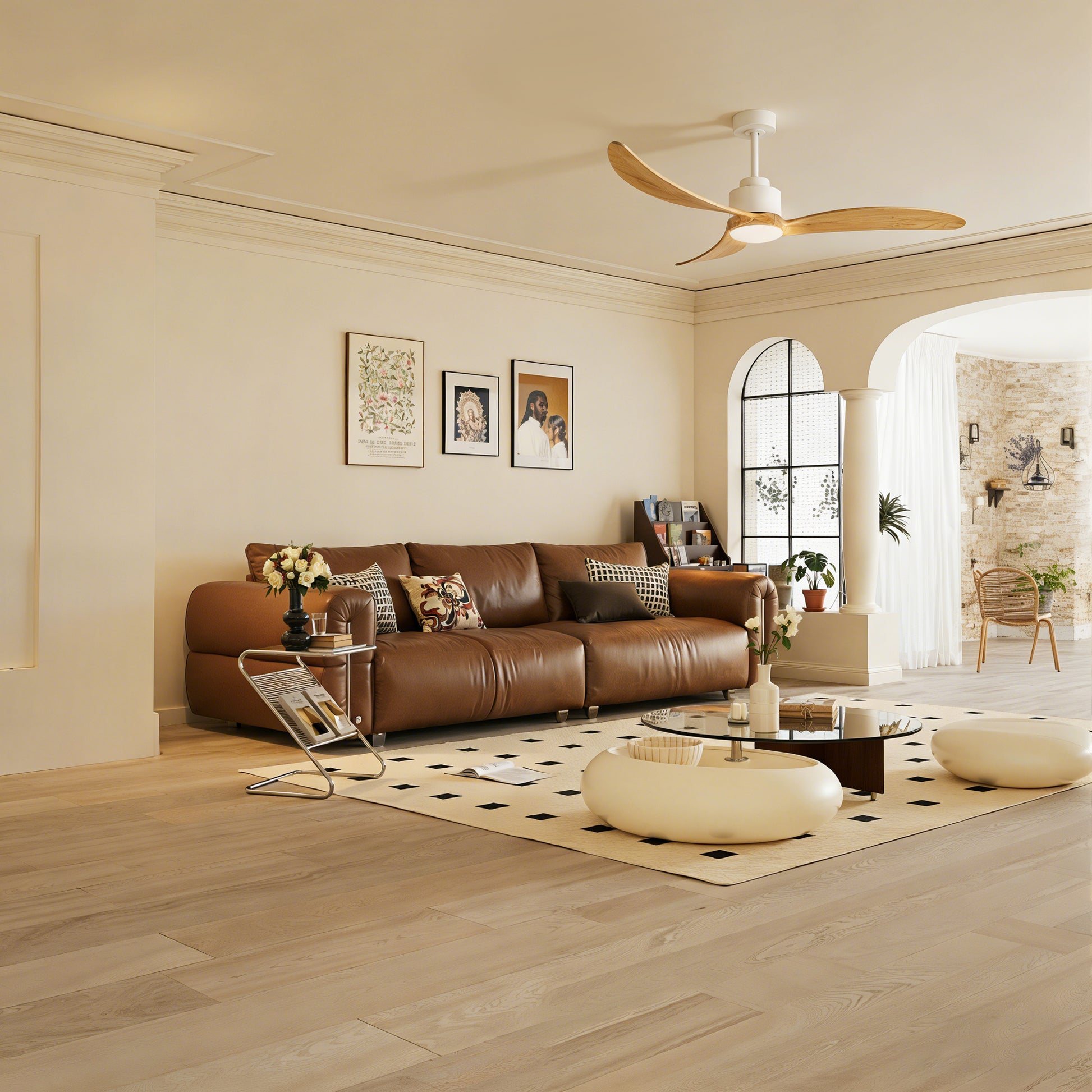 52" Ceiling Fan with Remote Control, Quiet DC Motor & Adjustable Height Rods -