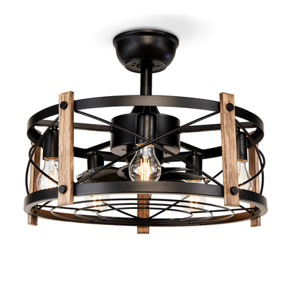 20'' Cage Ceiling Fan With Remote Control ,Quiet  Motor Fan Light , Indoor  Chandelier Ceiling Fan For Bedroom, Living room, Dinning Room, Kids Room--Matte Black (bulbs not included.)