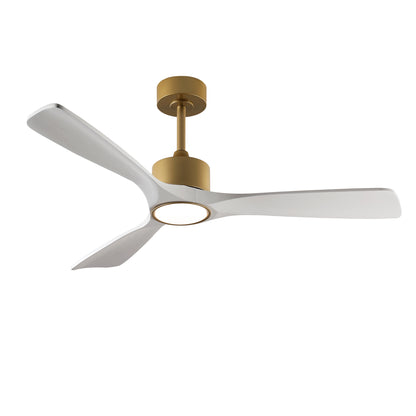 52 Inch 3 Rod Solid Wood Ceiling Fan With Light Kit Dimmable LED, DC 6 Speed ,Remote Control Ceiling Fan  for Patio Living Room, Bedroom, Office,Indoor.(GOLD +WHITE)