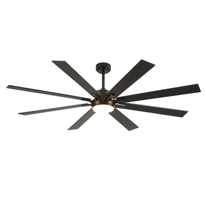 72 Inch Large Size 8 pcs Blades Ceiling Fan With Light Kit 3 Color  Dimmable LED, DC 6 Speed ,Remote Control Ceiling Fan  for Patio Living Room, Bedroom, Office,Indoor.(Matte Black )