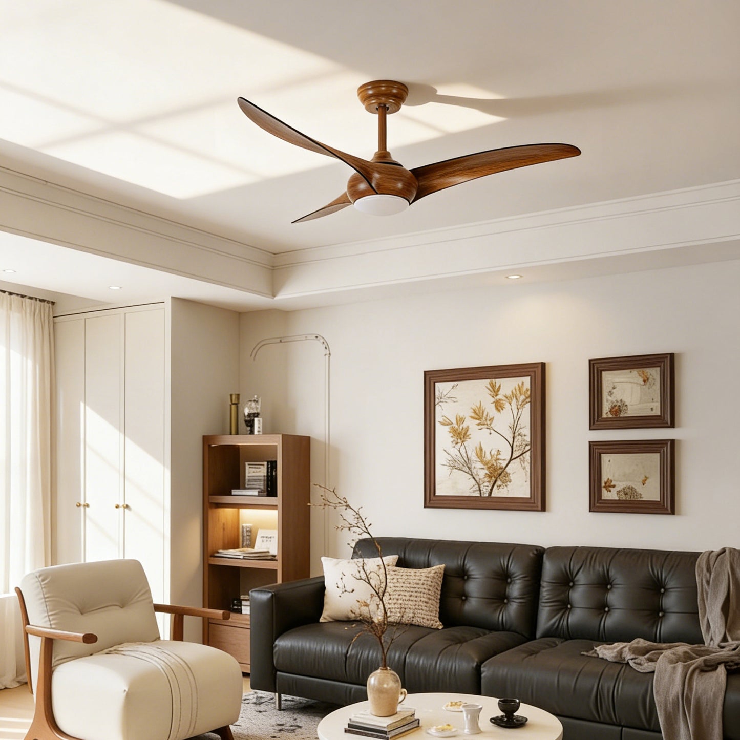 52" Ceiling Fan with LED Light - Quiet DC Motor, Wood Blades