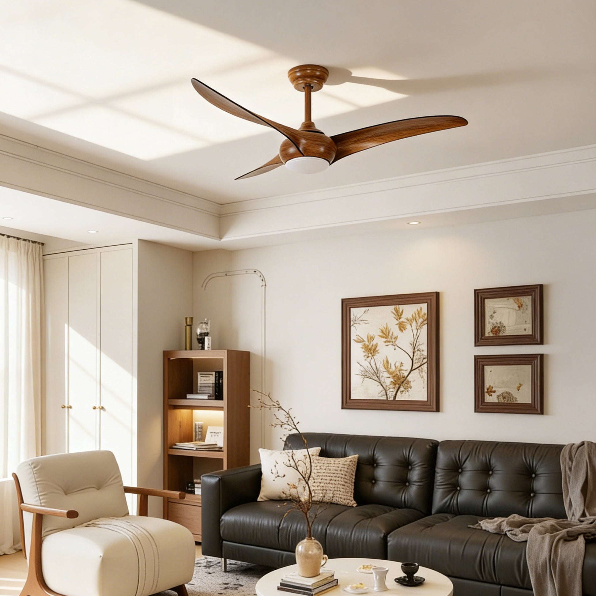 52" Ceiling Fan with LED Light - Quiet DC Motor, Wood Blades