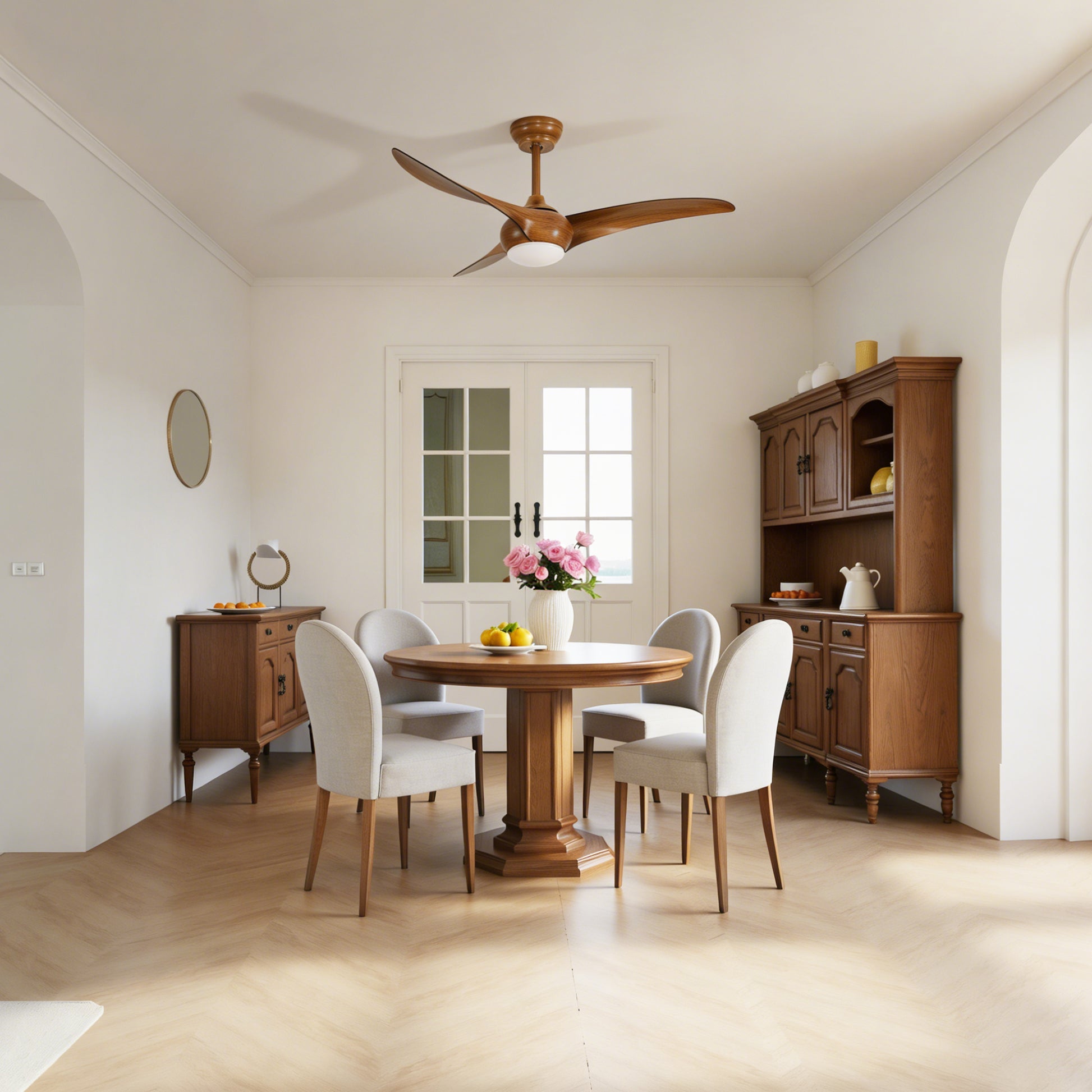 52" Ceiling Fan with LED Light - Quiet DC Motor, Wood Blades