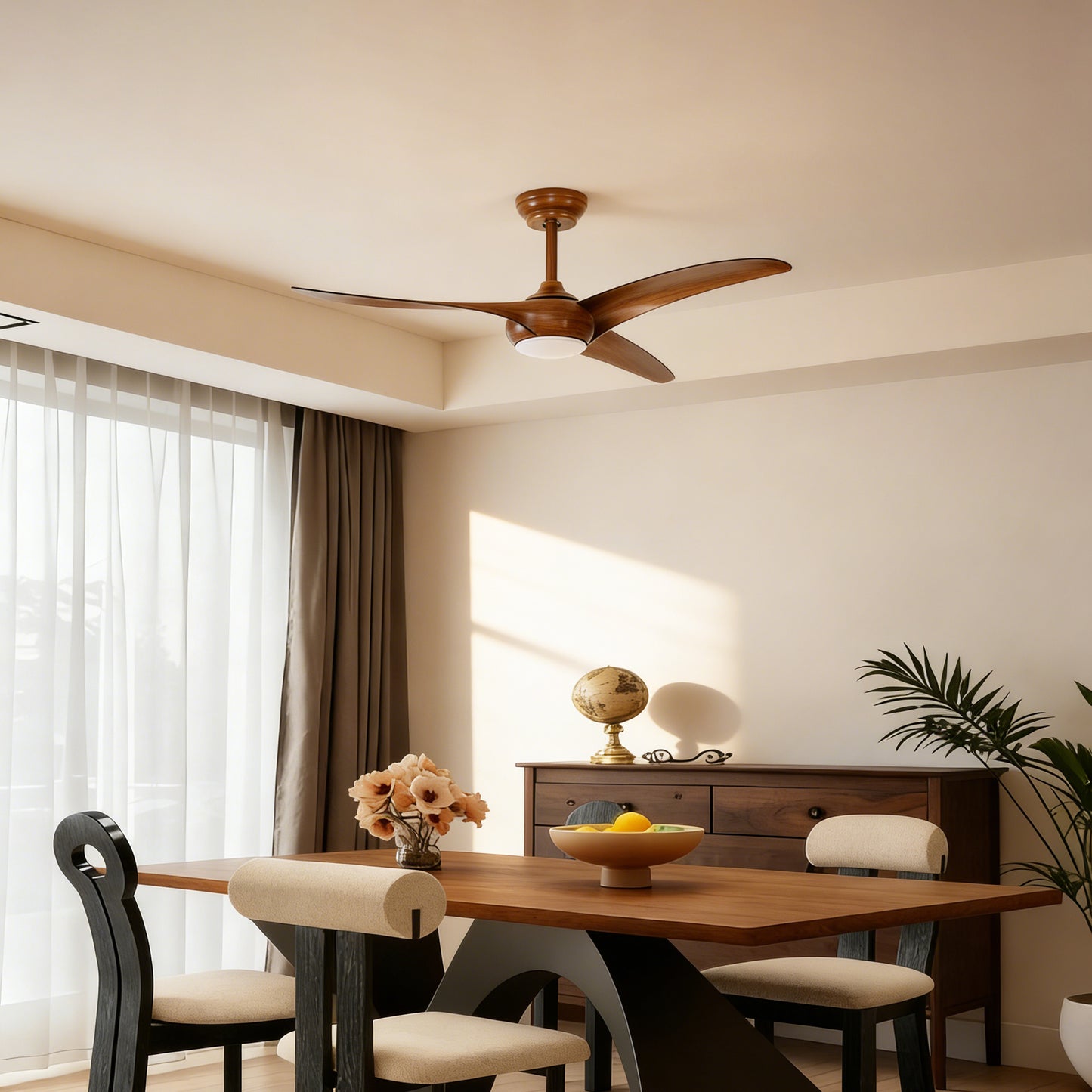 52" Ceiling Fan with LED Light - Quiet DC Motor, Wood Blades