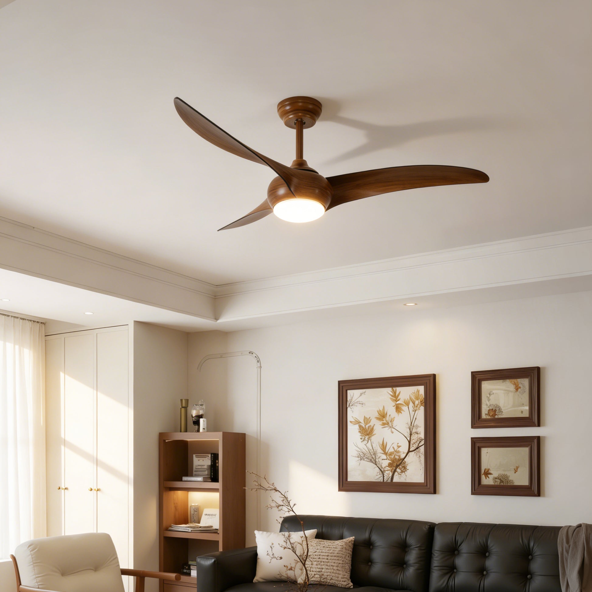 52" Ceiling Fan with LED Light - Quiet DC Motor, Wood Blades