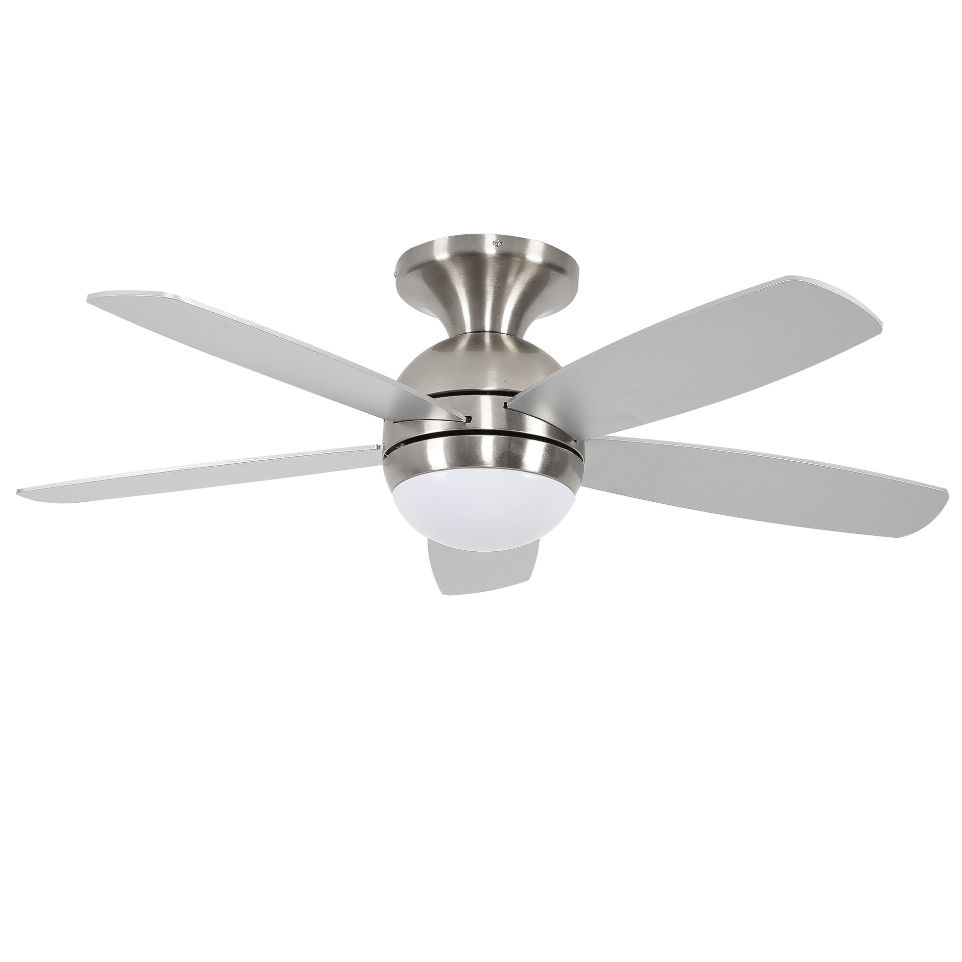 52 Inch 5 PCS Plywood Reversible Blades  Ceiling Fan With Light Kit 3 Color  , LED, DC 6 Speed ,Remote Control Ceiling Fan  for Patio Living Room, Bedroom, Office,Indoor.(Satin Nickel)